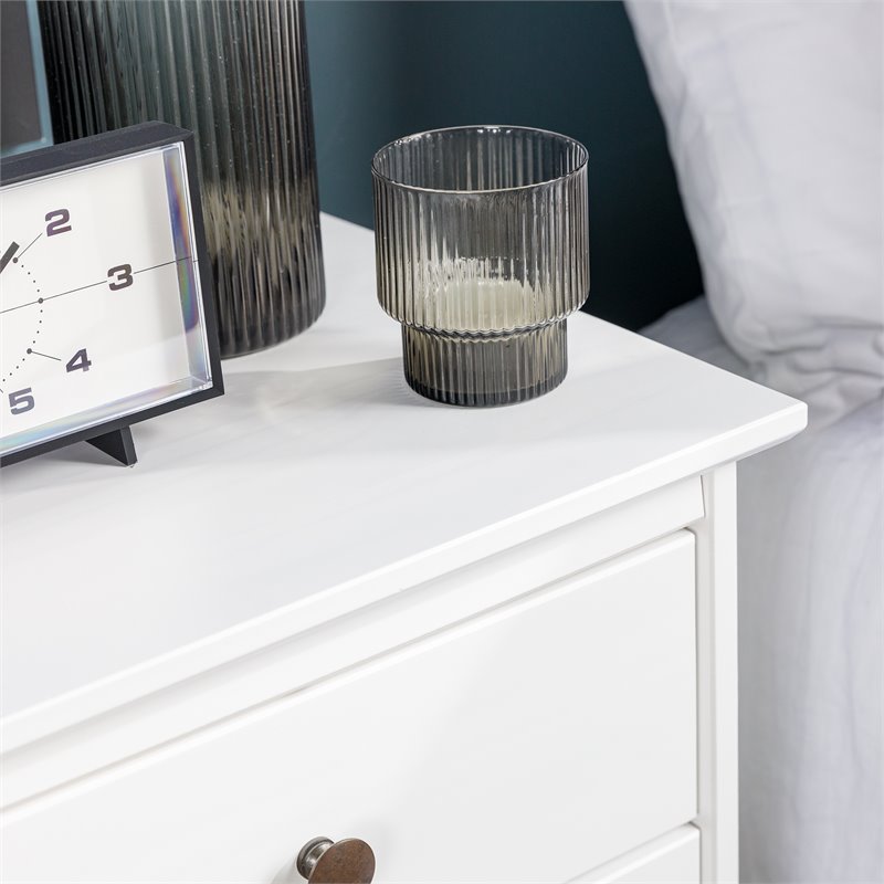Walker Edison 3 Drawer Solid Wood Nightstand in White