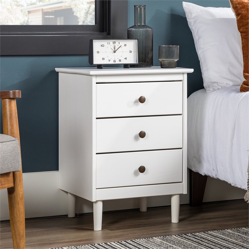 Walker Edison 3 Drawer Solid Wood Nightstand in White