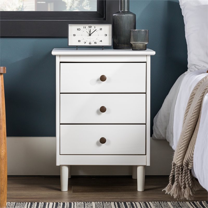Walker Edison 3 Drawer Solid Wood Nightstand in White