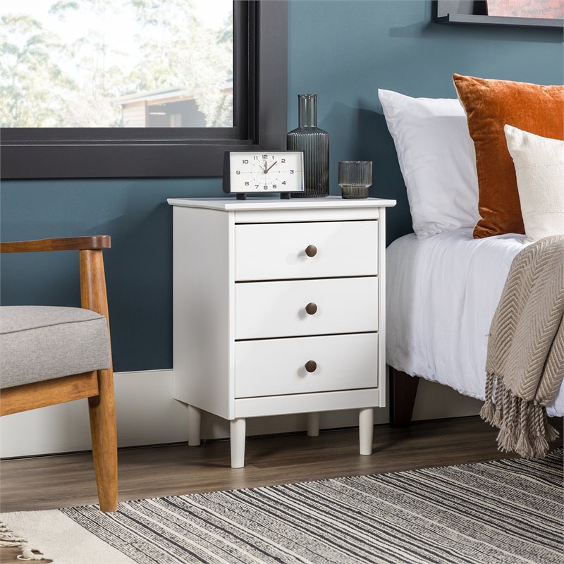 Walker Edison 3 Drawer Solid Wood Nightstand in White