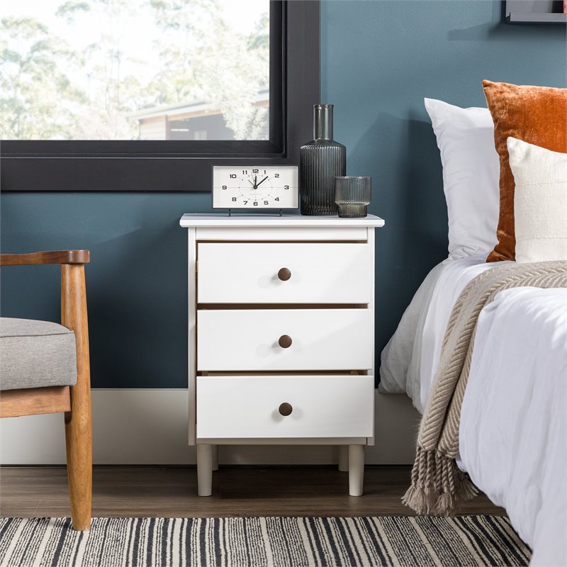 Walker Edison 3 Drawer Solid Wood Nightstand in White