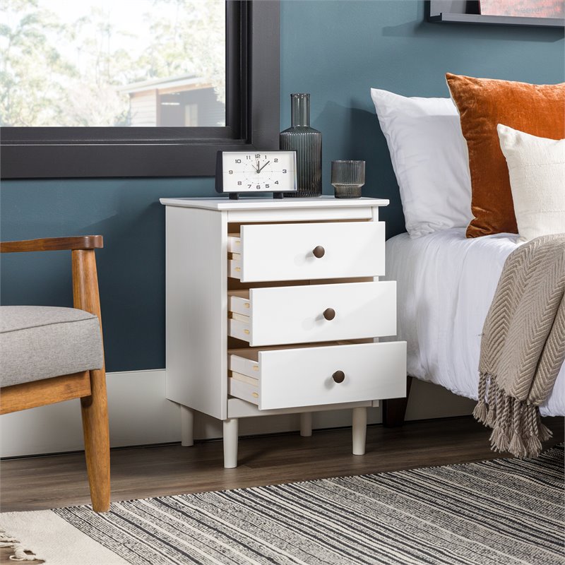 Walker Edison 3 Drawer Solid Wood Nightstand in White