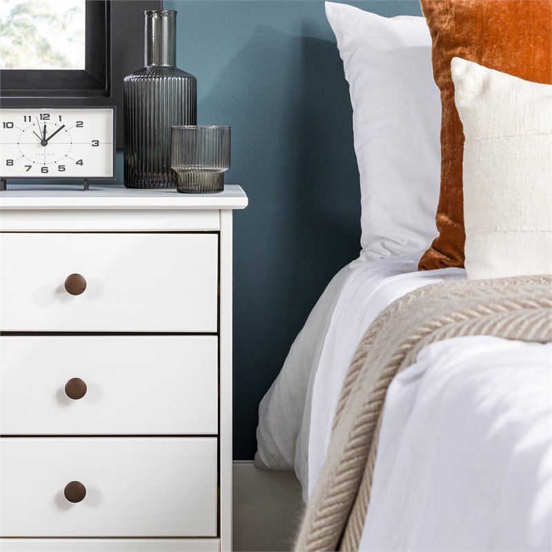 Walker Edison 3 Drawer Solid Wood Nightstand in White