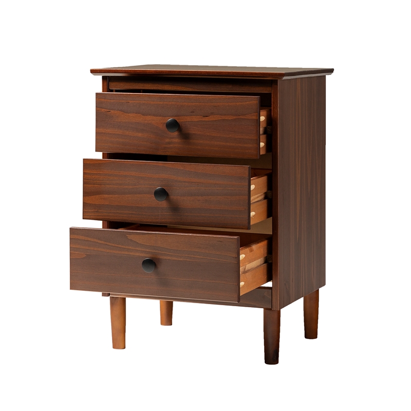 3 Drawer Solid Wood Nightstand in Walnut