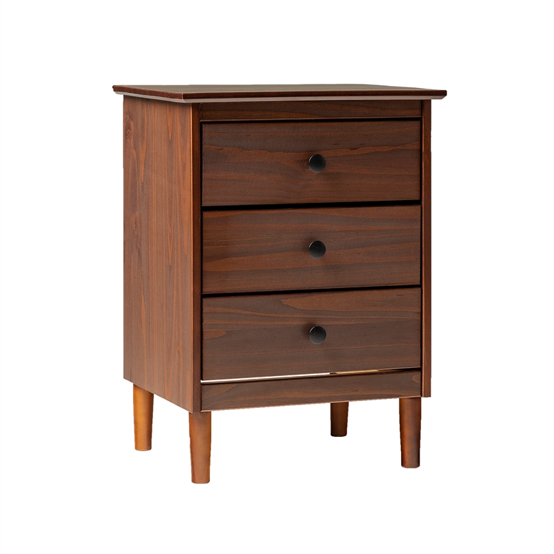 3 Drawer Solid Wood Nightstand in Walnut