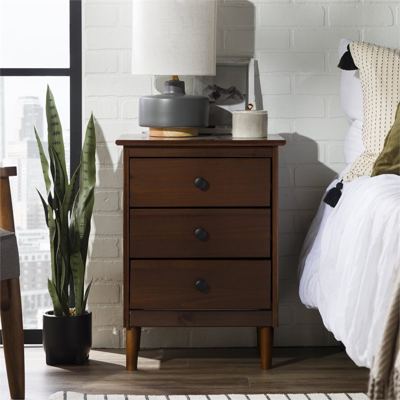 3 Drawer Solid Wood Nightstand in Walnut