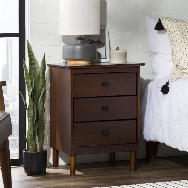 3 Drawer Solid Wood Nightstand in Walnut