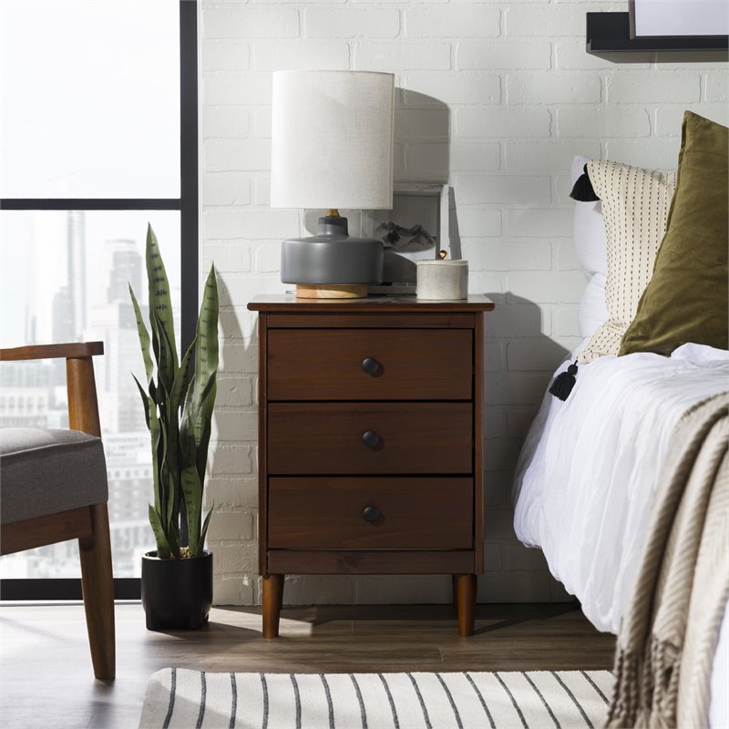 3 Drawer Solid Wood Nightstand in Walnut
