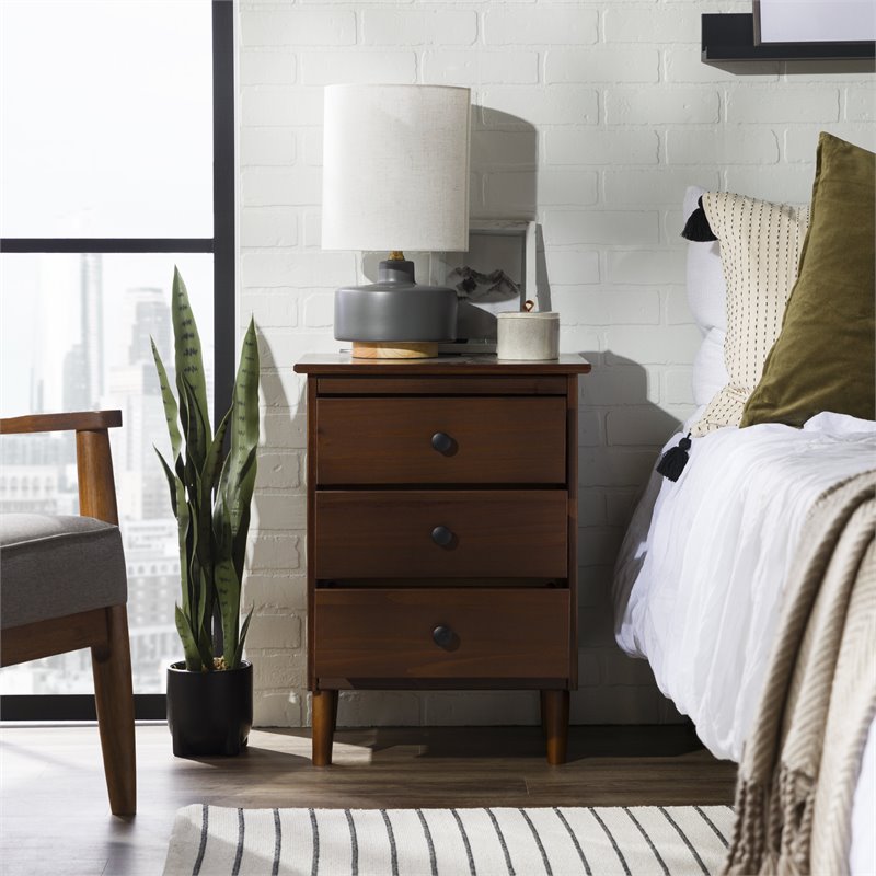 3 Drawer Solid Wood Nightstand in Walnut