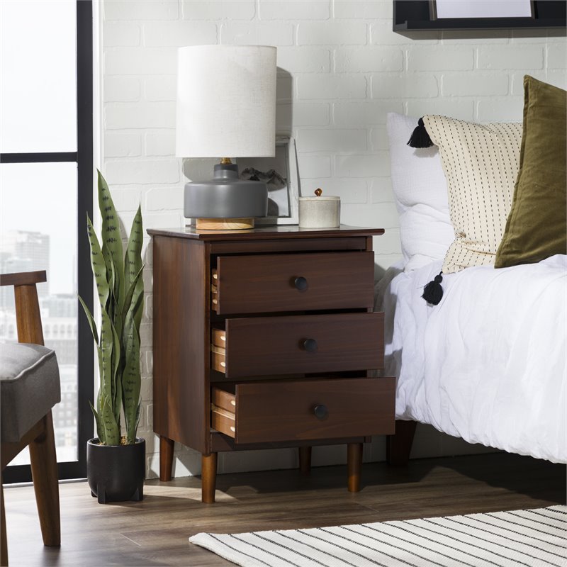 3 Drawer Solid Wood Nightstand in Walnut