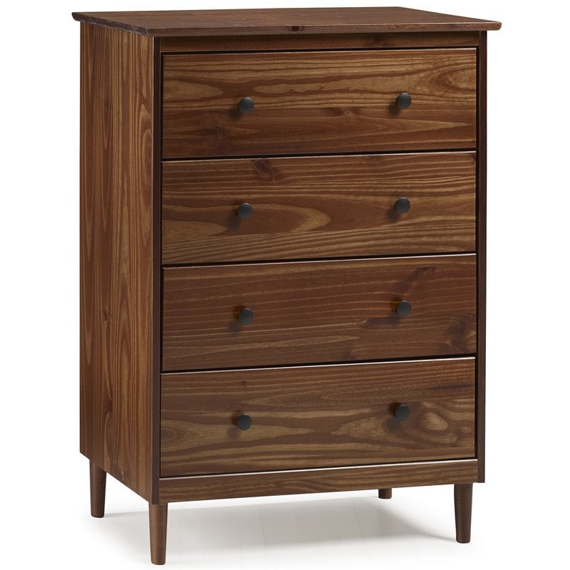 4 Drawer Solid Wood Dresser in Walnut