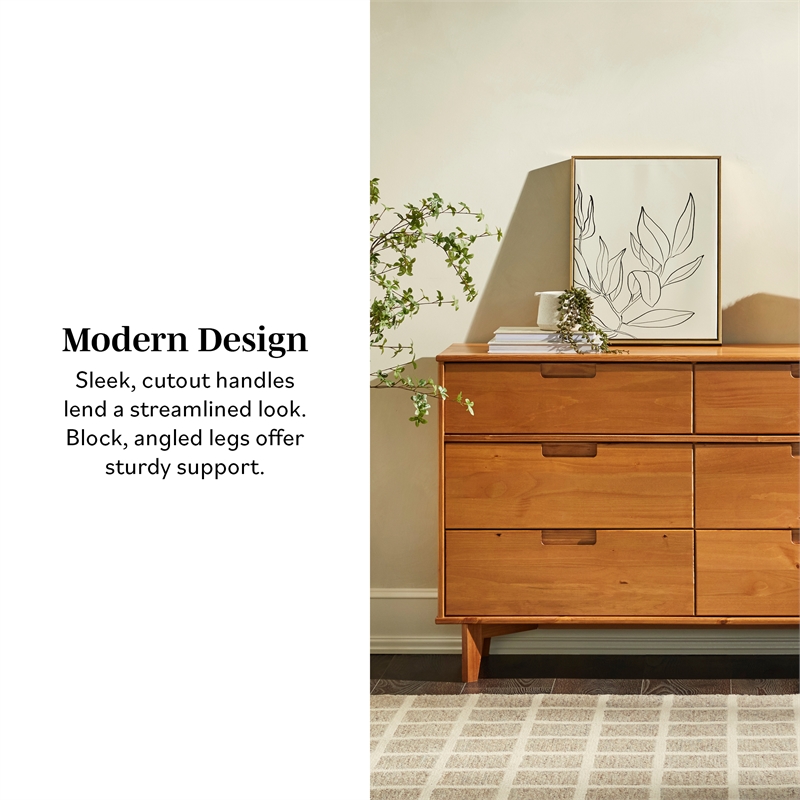 walker edison 6 drawer mid century modern wood dresser Walker Edison 55 Mid-Century Modern Gallery Top Solid Wood 6-Drawer Dresser, Caramel