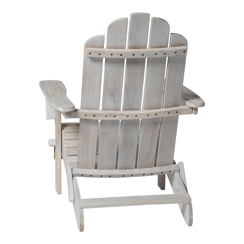 Outdoor Wood Adirondack Chair with Wine Glass Holder in White Wash