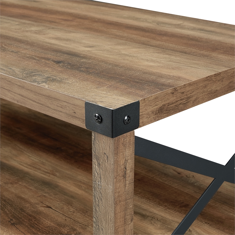 Walker Edison 3-Piece Rustic Wood and Metal Coffee Table Set in Rustic Oak Brown