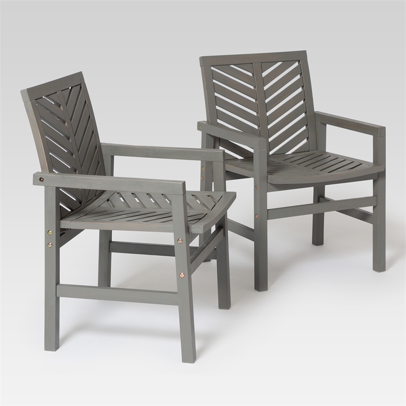 Walker Edison Outdoor Wood Chevron Patio Chair in Gray Wash (Set of 2)