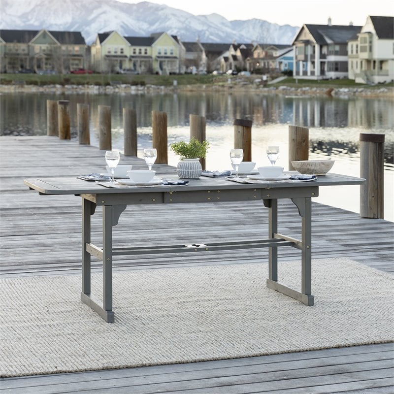 Walker Edison Transitional Extendable Patio Dining Table in Gray Wash