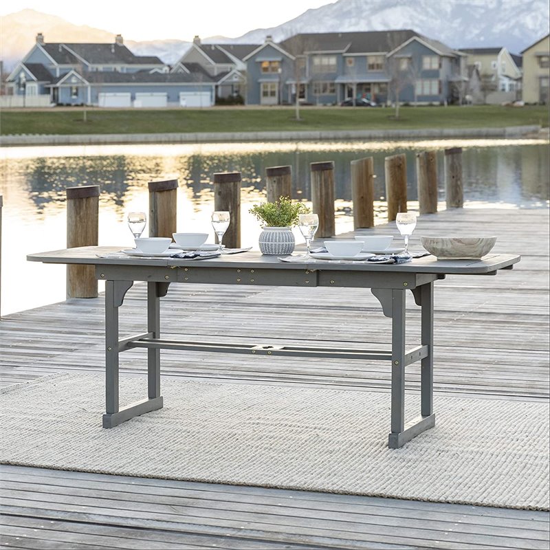Walker Edison Transitional Extendable Patio Dining Table in Gray Wash