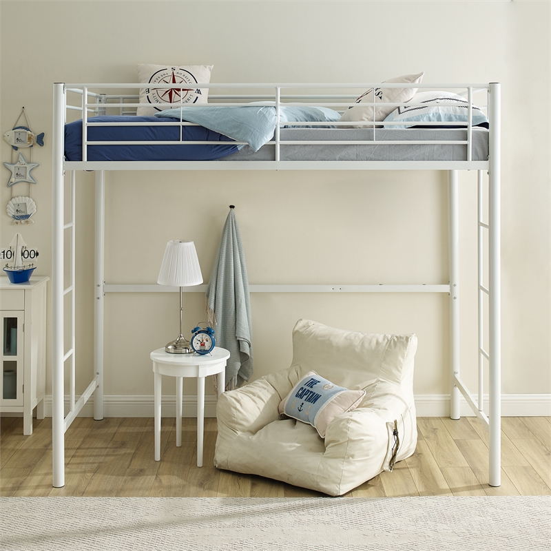Walker Edison Sunrise Powder-Coated Metal Twin Loft Bunk Bed in White