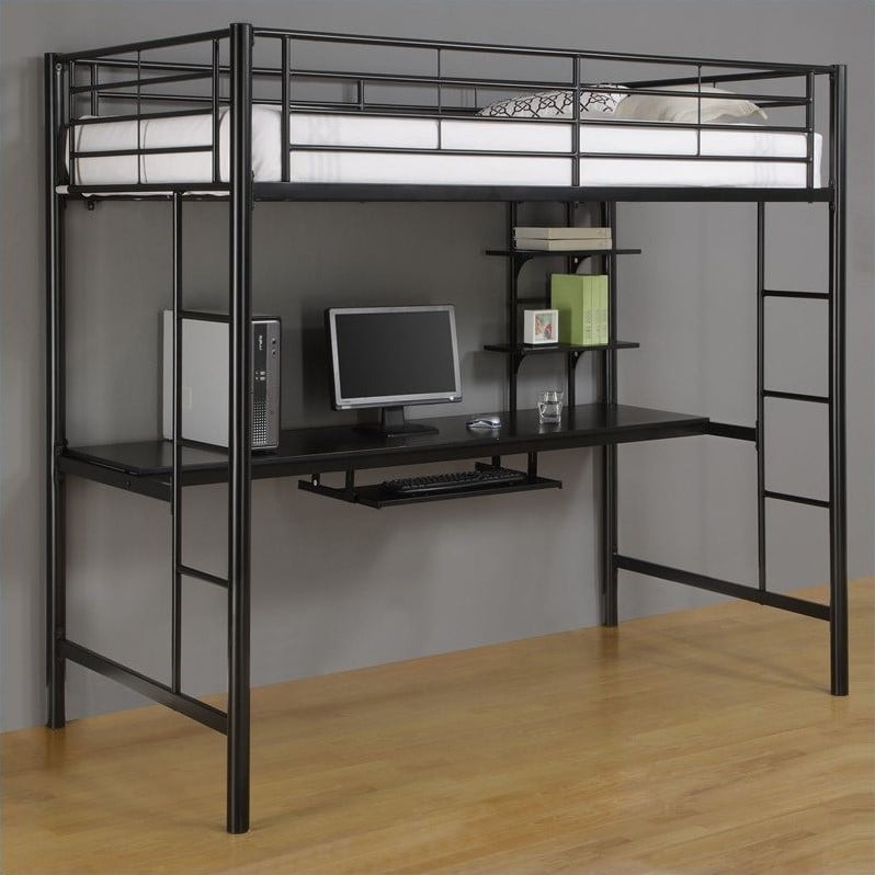 Metal Twin Workstation Desk Loft Bunk Bed in Black