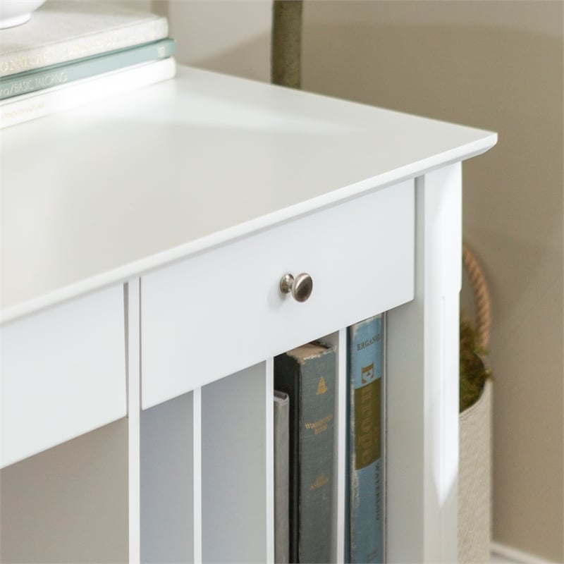 Walker Edison Deluxe Drop Down Keyboard Tray Solid Wood Computer Desk in White