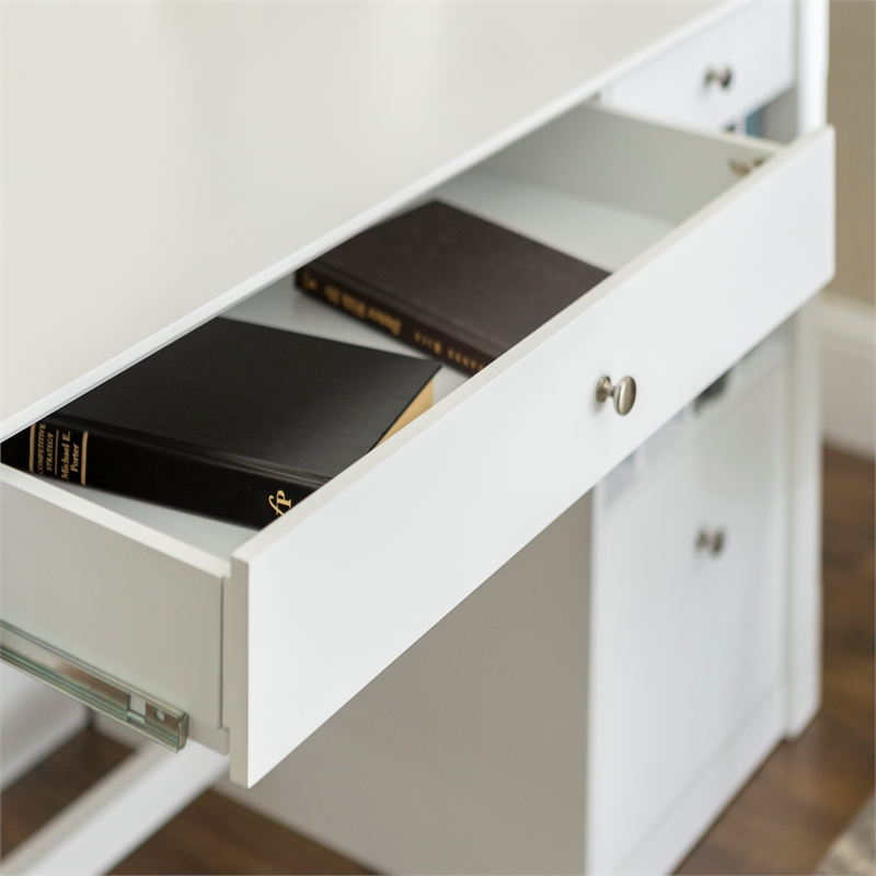 Walker Edison Deluxe Drop Down Keyboard Tray Solid Wood Computer Desk in White