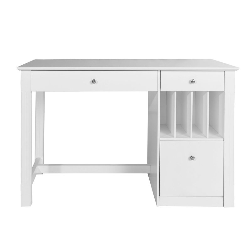 Walker Edison Deluxe Drop Down Keyboard Tray Solid Wood Computer Desk in White