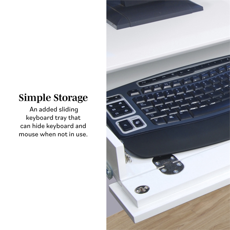 Walker Edison Deluxe Drop Down Keyboard Tray Solid Wood Computer Desk in White