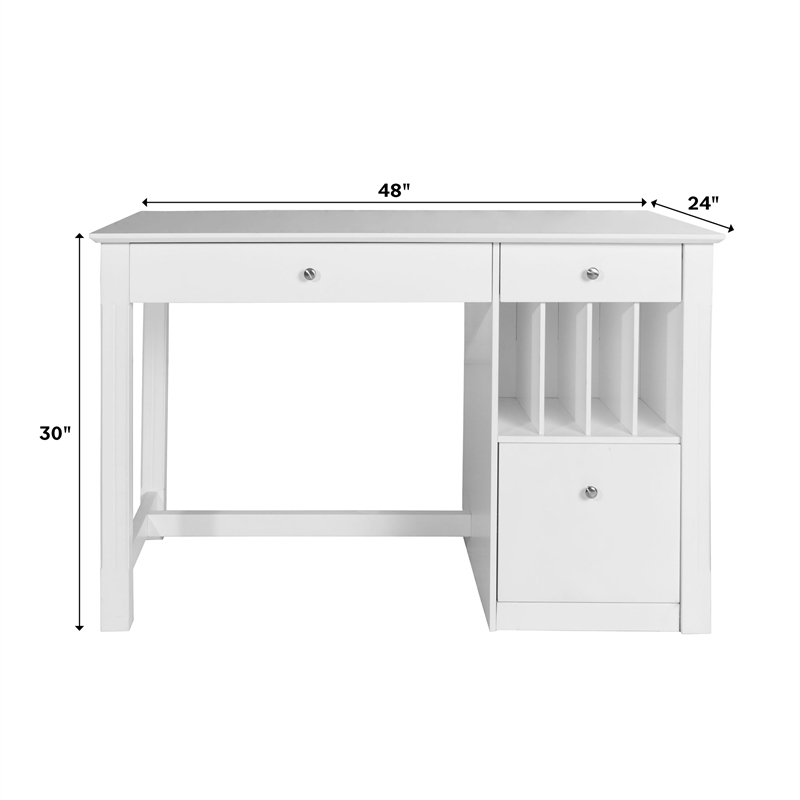 Walker Edison Deluxe Drop Down Keyboard Tray Solid Wood Computer Desk in White