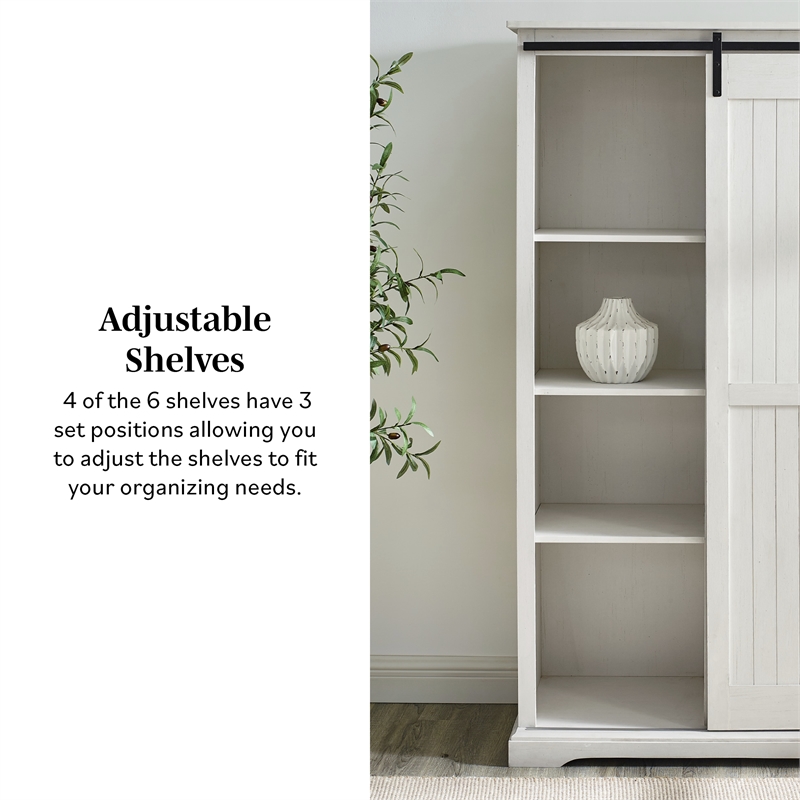 Modern Farmhouse Grooved Sliding Door Tall Storage Cabinet in Brushed White