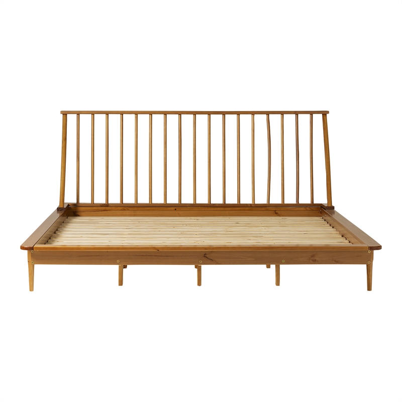 Walker Edison Spindle Modern Solid Pine Wood Platform Bed Frame in Caramel