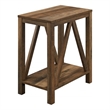 Narrow A-Frame End Table with Open Storage Shelf in Rustic Oak