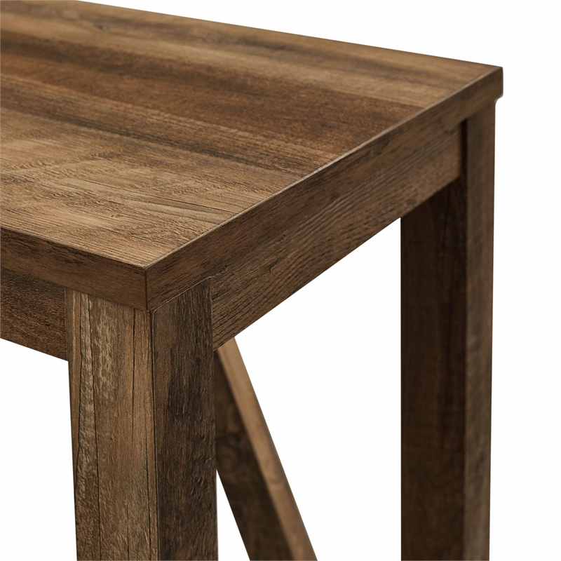 Narrow A-Frame End Table with Open Storage Shelf in Rustic Oak