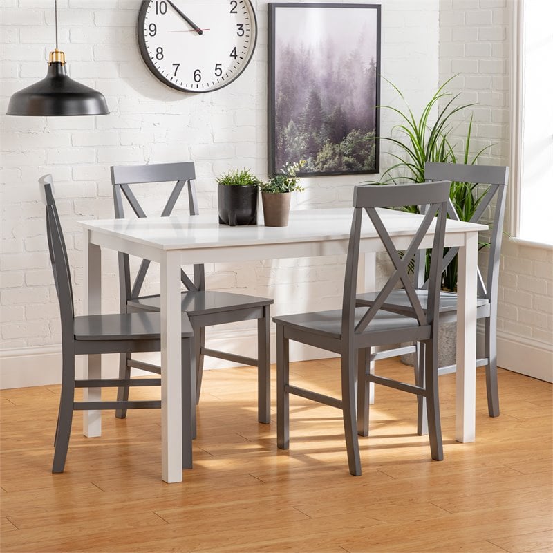 Walker Edison 5-Piece Solid Wood Farmhouse Dining Set in White and Gray