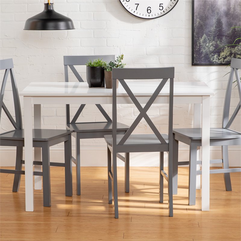 Walker Edison 5-Piece Solid Wood Farmhouse Dining Set in White and Gray