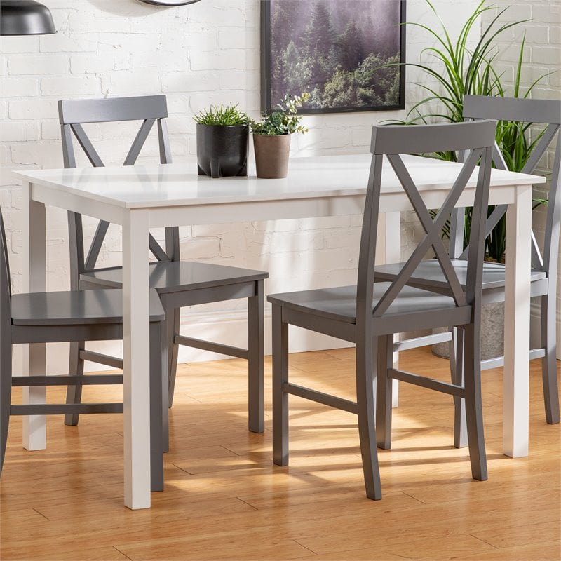 Walker Edison 5-Piece Solid Wood Farmhouse Dining Set in White and Gray