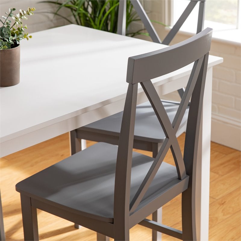 Walker Edison 5-Piece Solid Wood Farmhouse Dining Set in White and Gray