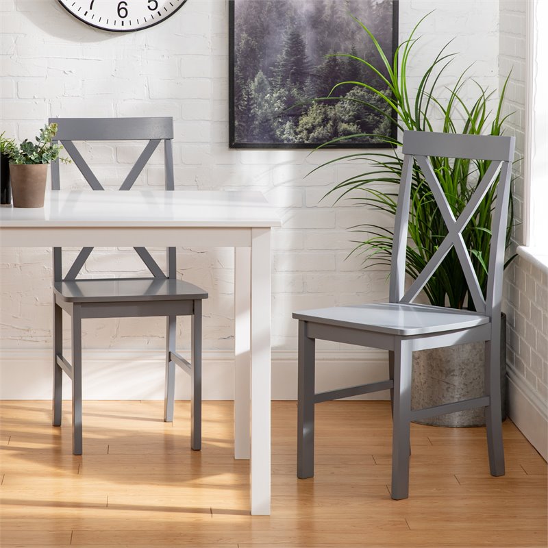 Walker Edison 5-Piece Solid Wood Farmhouse Dining Set in White and Gray