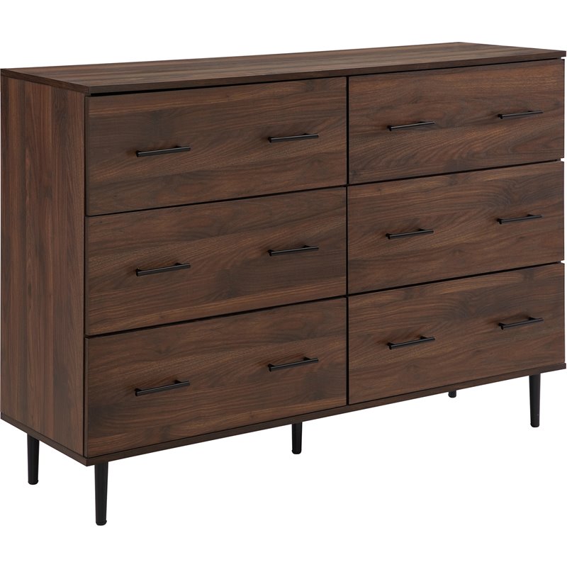 Savanna Modern Wood 6-Drawer Dresser in Dark Walnut