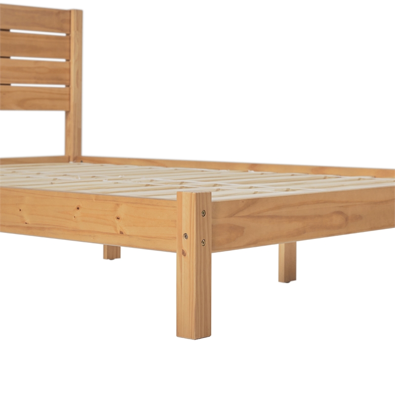 Solid Wood Minimalist Boho Queen Bed with Simple Headboard - Natural Pine