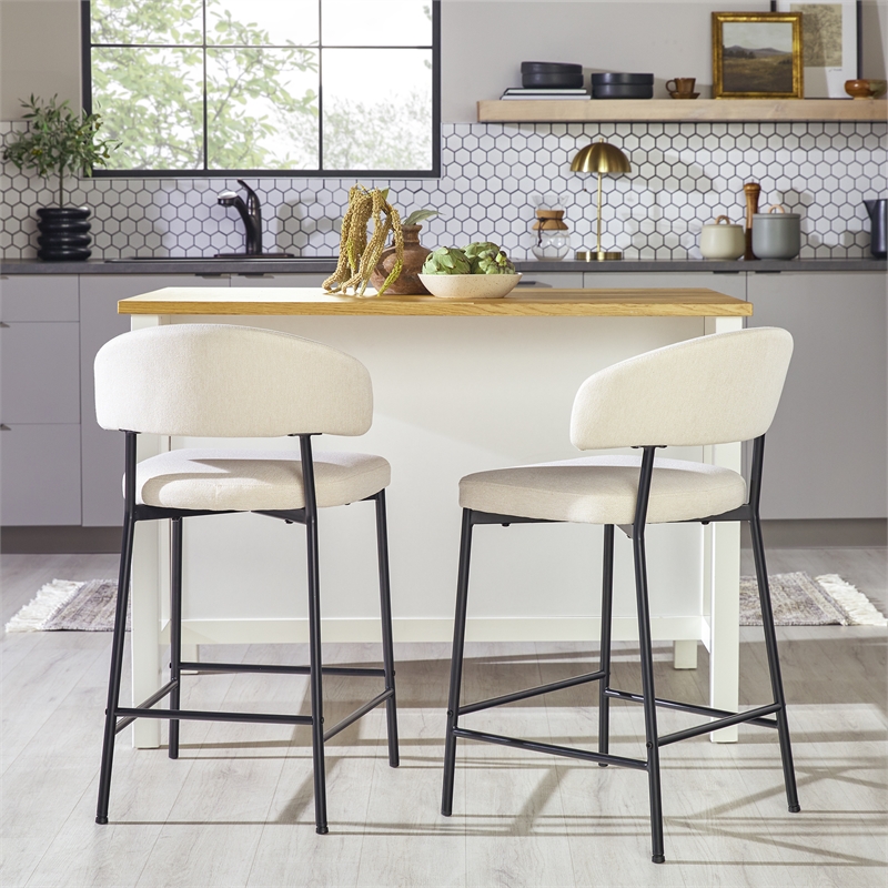 Walker Edison Curved Back Metal Counter Stool - Set of 2 - Ivory