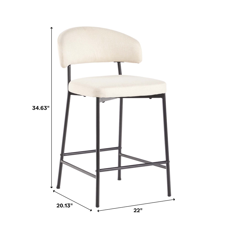 Walker Edison Curved Back Metal Counter Stool - Set of 2 - Ivory