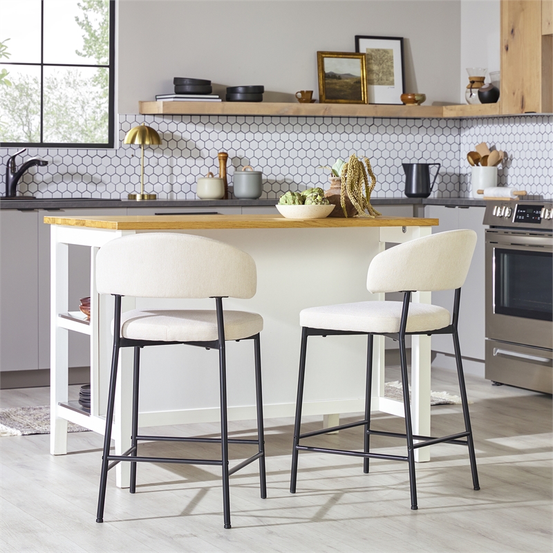 Walker Edison Curved Back Metal Counter Stool - Set of 2 - Ivory