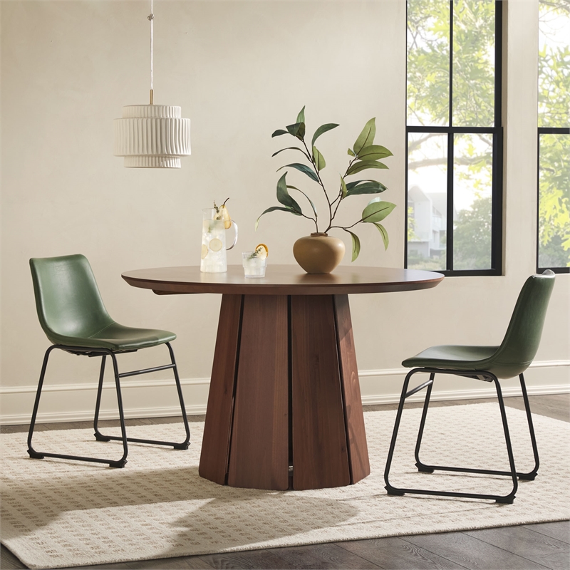 Modern Paneled Wood Pedestal Base Round Top Dining Table - 48 Inch - Brown