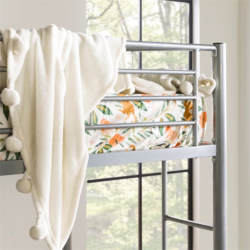 Premium Metal Twin Loft Bed - Silver