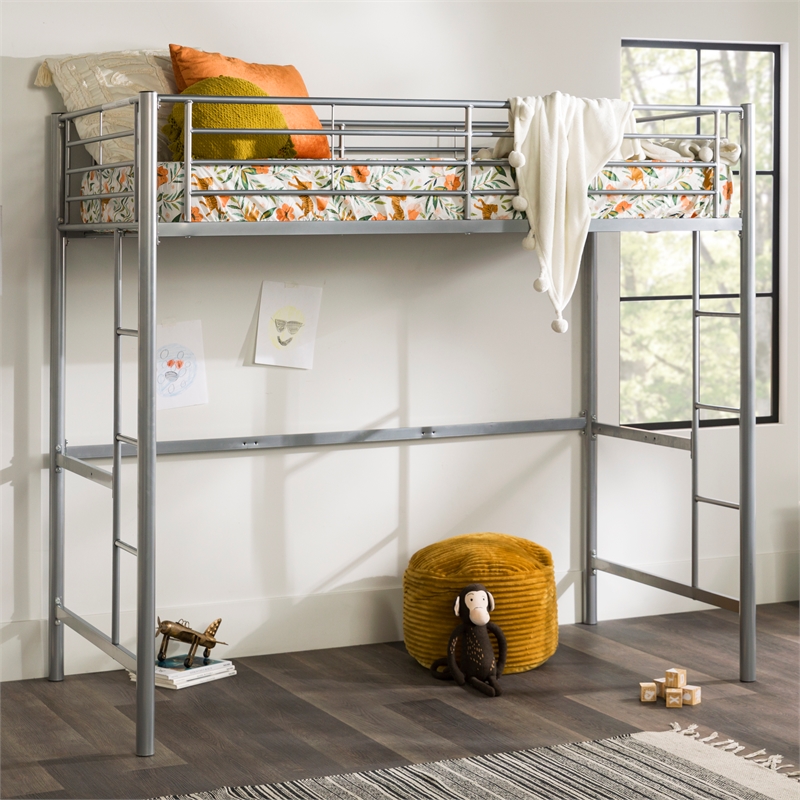 Premium Metal Twin Loft Bed - Silver