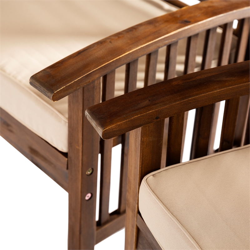 Acacia wood Patio Chairs with Cushions in Dark Brown - Set of 2