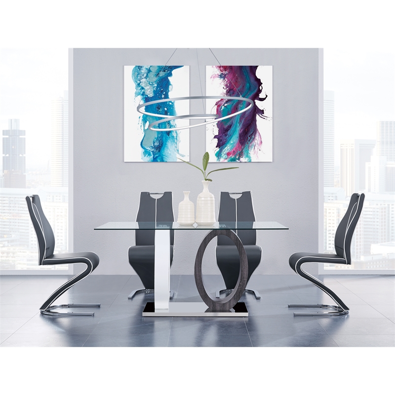 Global Furniture White-Gray Oval Base Glass Top Dining Table