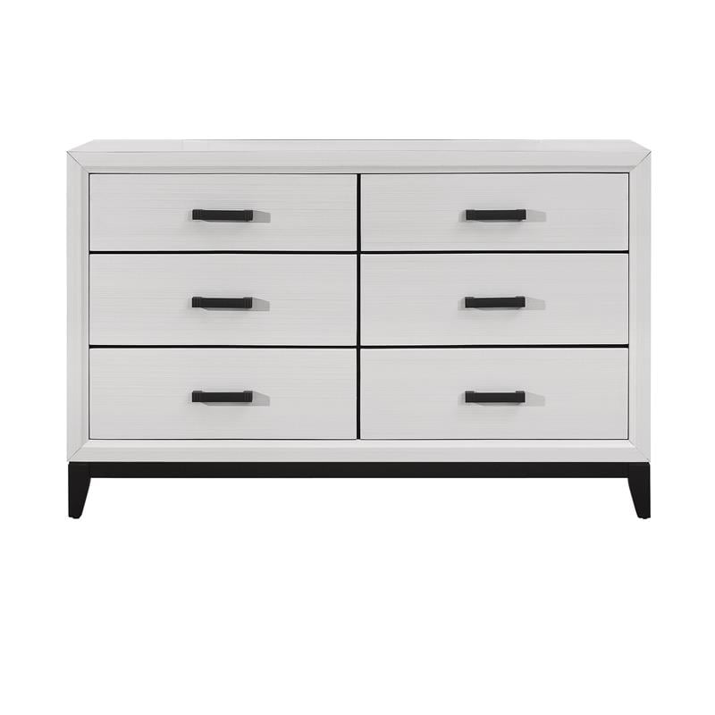 Global Furniture USA Kate White and Black 6-Drawer Wood Bedroom Dresser