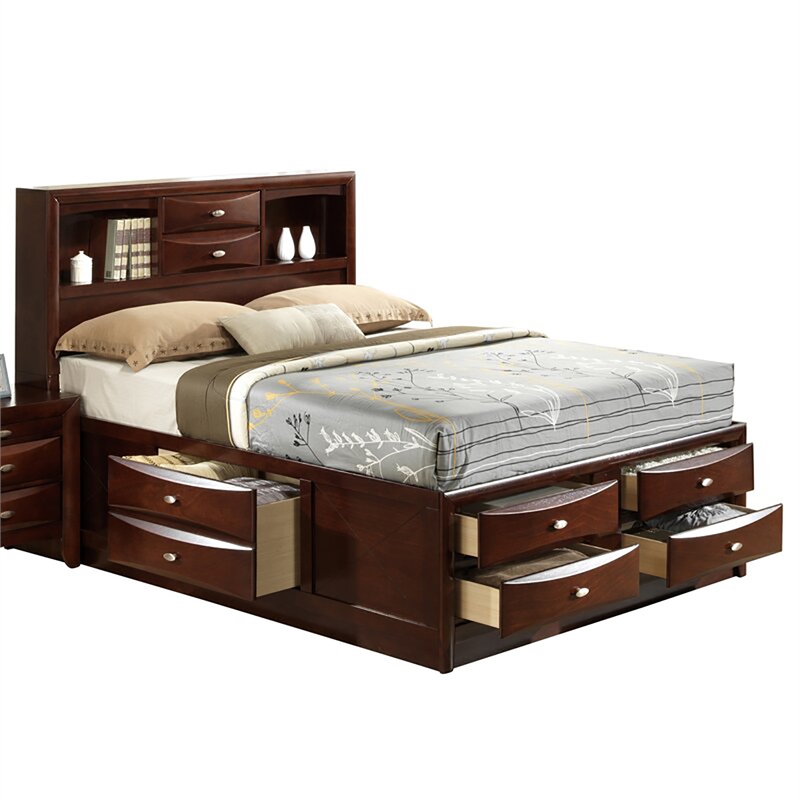 Global Furniture USA Linda New Merlot Wood Full Bed with Bookcase and Storage