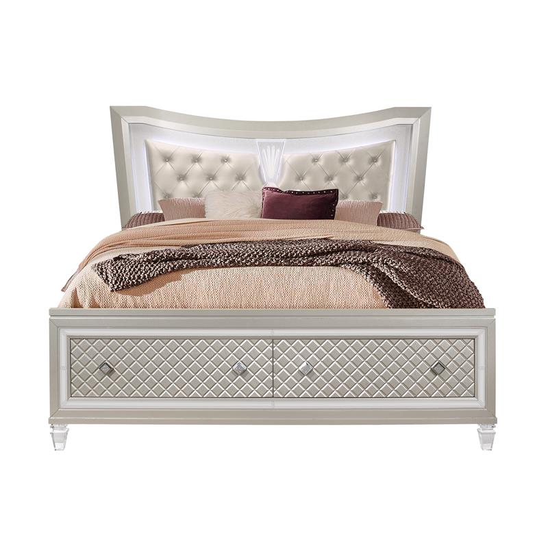 Global Furniture USA Paris Metallic Beige King Bed with LED and Acrylic Legs